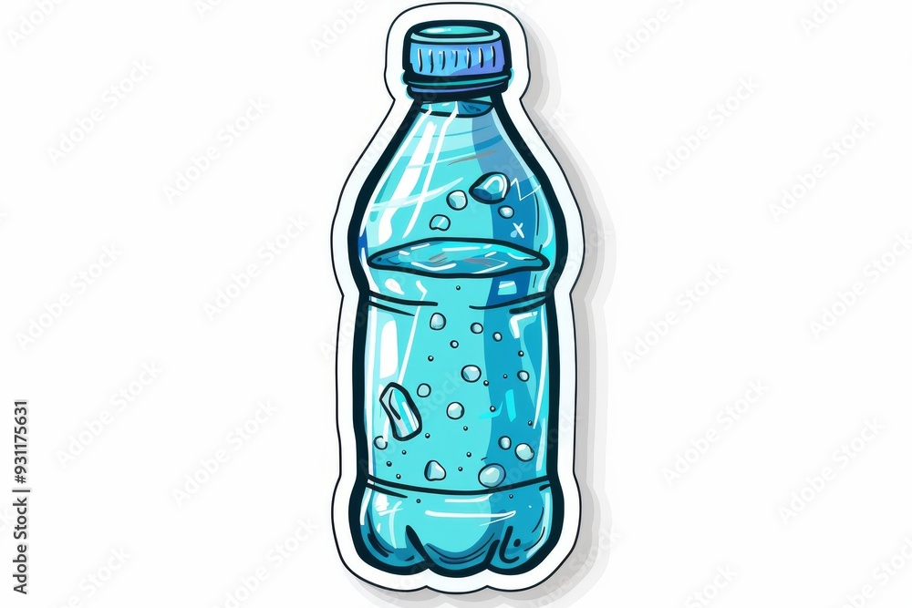 Illustration of a filled water bottle with bubbles on a white background Illustration of a filled water bottle with bubbles on a white background
