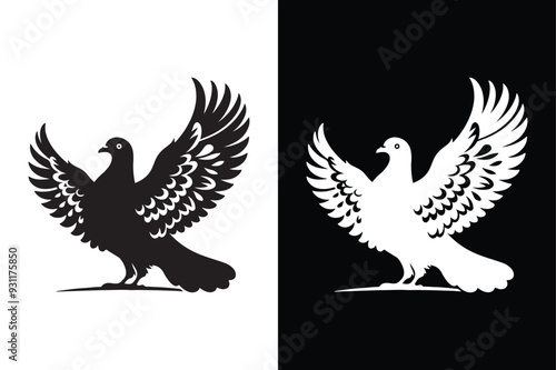 Pigeon vector style with black and white background.