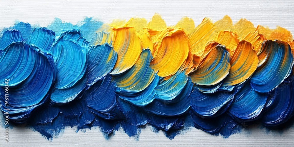 Obraz premium Artistic Fusion: Electric Blue and Yellow Floral Design on Metallic Surface, generative ai