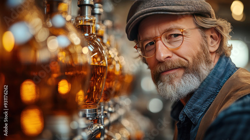 A master distiller inspecting the quality of the spirit with meticulous attention to detail.