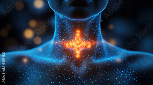 A medical professional demonstrating thyroid gland exercises or treatments to alleviate symptoms. photo