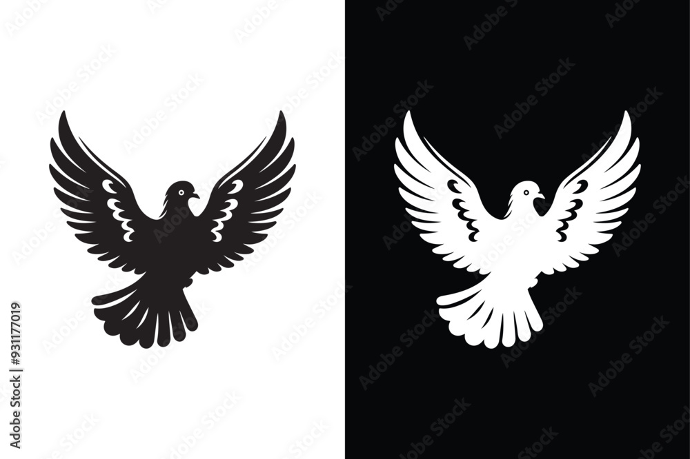 Obraz premium Pigeon vector style with black and white background.