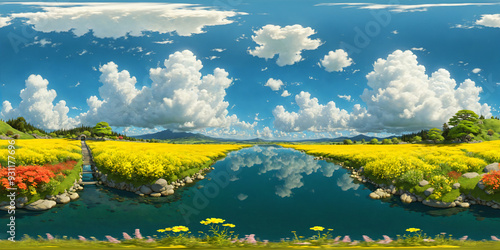 HDRI Stylized Cartoon Landscape Equirectangular Panorama 25