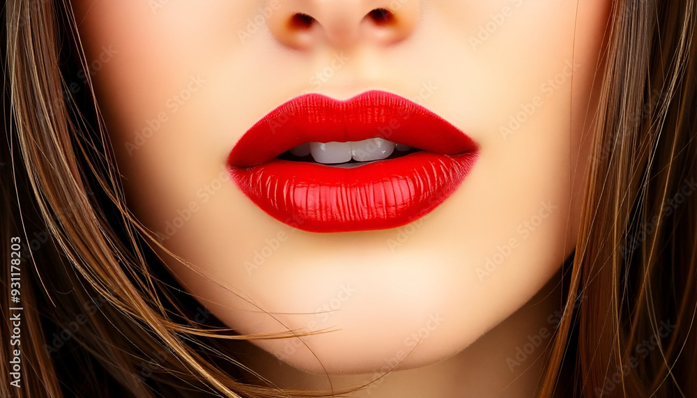 A close-up of a woman's face with full, red lips A close-up of a woman's face with full, red lips