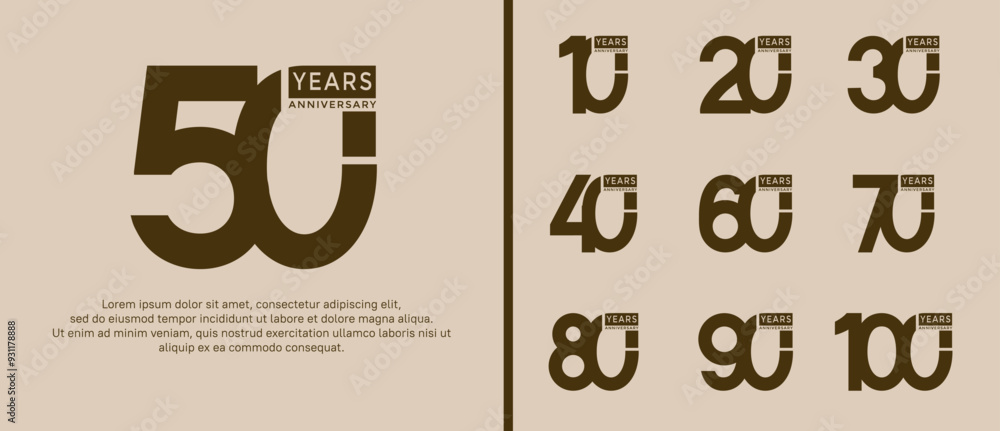 anniversary logo style set with brown color can be use for celebration moment anniversary logo style set with brown color can be use for celebration moment