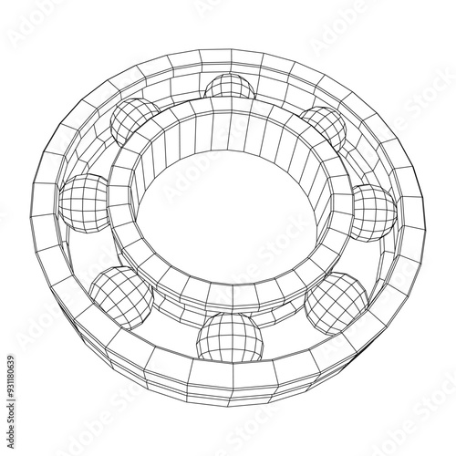 Roller bearing. Circular round rotating bearings used in industry for heavy equipment mechanical work and engineering. Wireframe low poly mesh vector illustration.