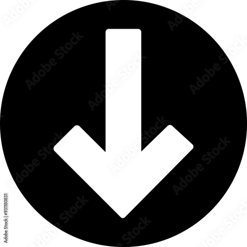 Down arrow vector icon. scroll illustration sign. Animation of arrow bouncing as it slide down. Graphic flat design element pictogram Suitable for app and websites isolated on transparent background.