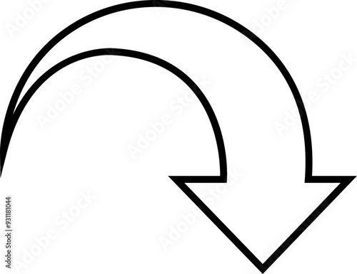 Down arrow vector icon. scroll illustration sign. Animation of arrow bouncing as it slide down. Graphic Line design element pictogram Suitable for app and websites isolated on transparent background.