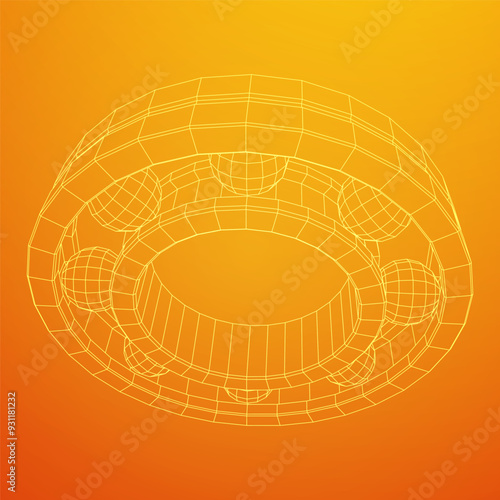 Roller bearing. Circular round rotating bearings used in industry for heavy equipment mechanical work and engineering. Wireframe low poly mesh vector illustration.