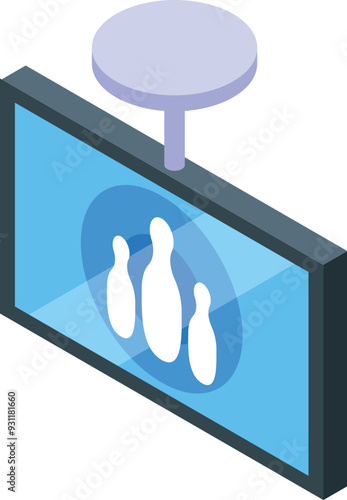 Digital signage showing bowling pins icon for entertainment center advertising