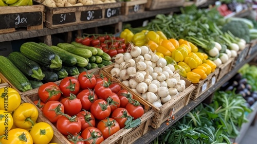 Fresh vegetables displayed at a local market during daylight hours