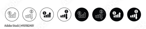 money increase icon set. increase and decrease money icon. vector illustration