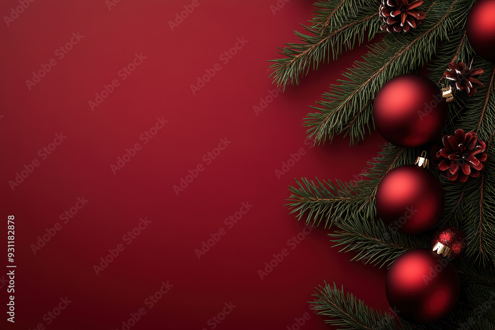 Red Christmas Ornaments and Pine Red Christmas Ornaments and Pine