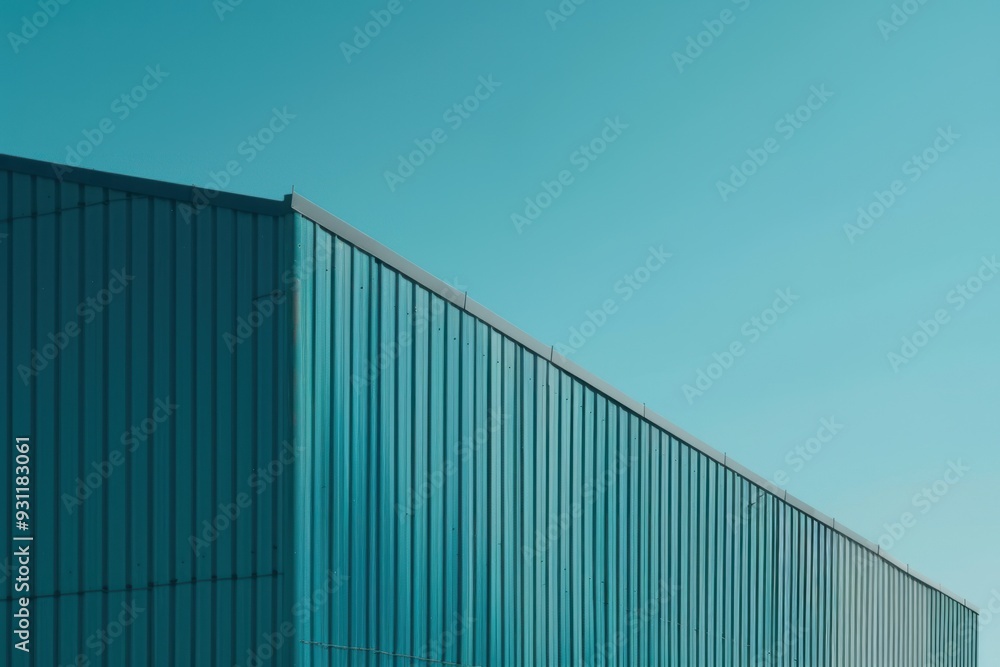 minimalist blue metal building, blue sky minimalist blue metal building, blue sky