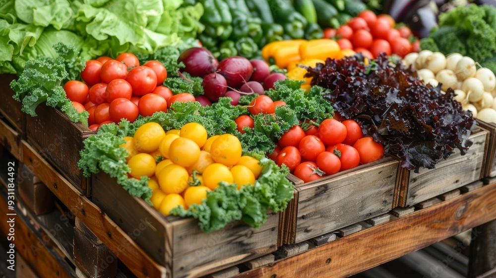 Colorful display of fresh vegetables at a local market in daylight Colorful display of fresh vegetables at a local market in daylight