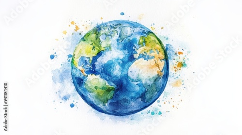 Fototapeta Naklejka Na Ścianę i Meble -  Watercolor hand painted planet Earth isolated on white background. Symbol of life,Environmental problems and environmental protection ecology,Hand drawn Globe watercolour paint,Earth Day.