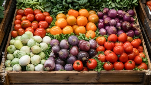 Fresh vegetables arranged in vibrant colors at a local market during daytime