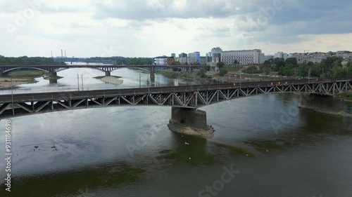 Aerial of Warsaw City railway bridges over the Vistula River, Srednicowy Bridge photo