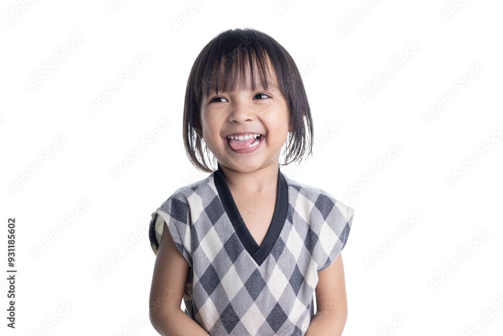Funny little asian girl sticking her tongue out isolated on white background with clipping path. Funny little asian girl sticking her tongue out isolated on white background with clipping path.