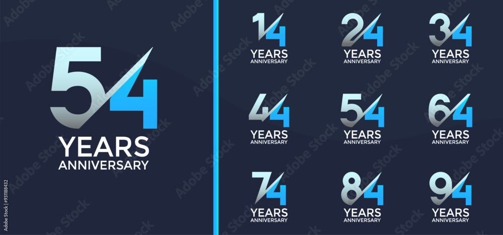 anniversary logo style set with blue color and slash can be use for celebration moment anniversary logo style set with blue color and slash can be use for celebration moment