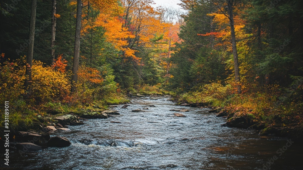 Obraz premium Serene Autumn Stream Through Forest