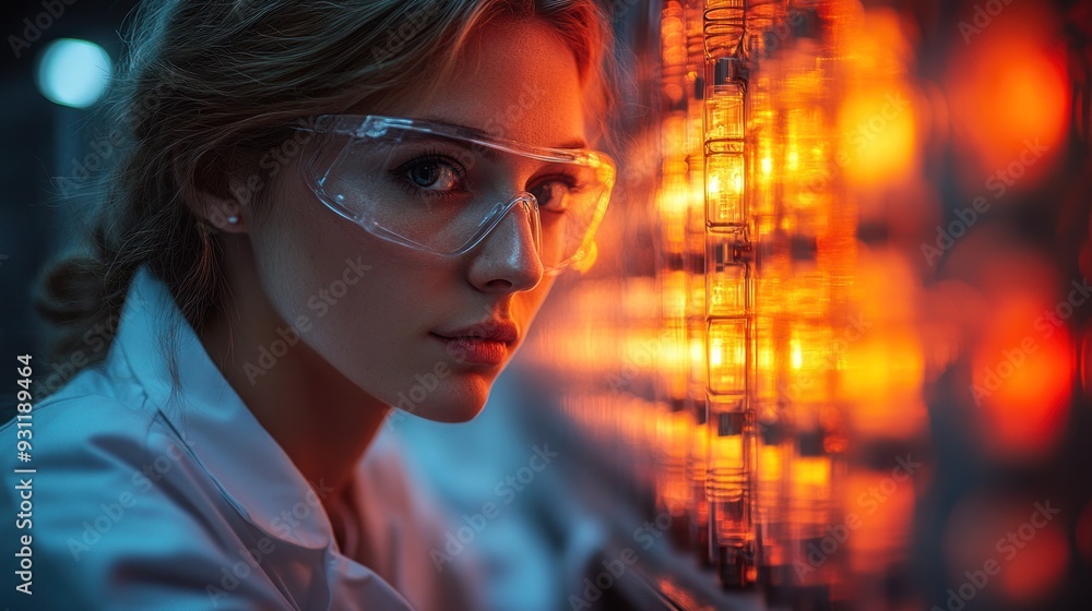 Woman in Lab Coat Looking at Test Tubes Woman in Lab Coat Looking at Test Tubes