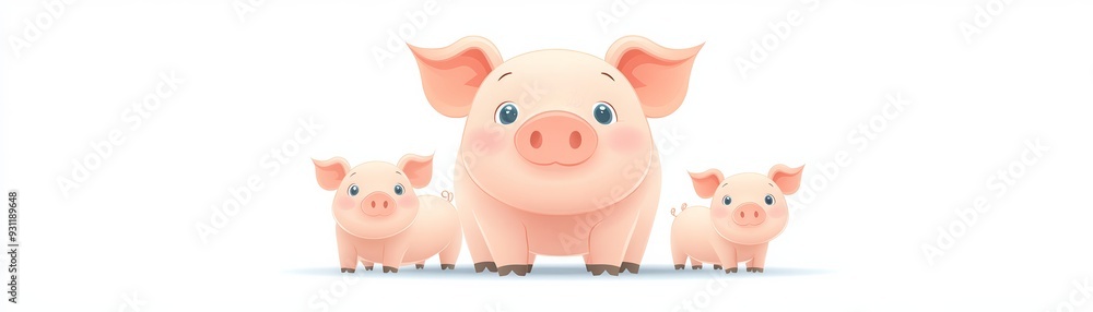 Adorable illustration of a pig family with a big pig and two piglets on a white background, showcasing cute and colorful design. Adorable illustration of a pig family with a big pig and two piglets on a white background, showcasing cute and colorful design.