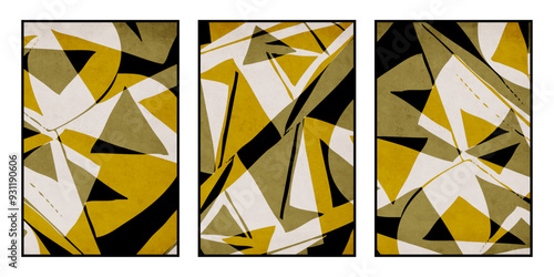 Set of 3 Abstract illustration in vintage style. For use in graphics, for wall decor.