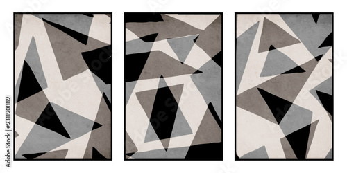 Set of 3 Abstract illustration in vintage style. For use in graphics, for wall decor.