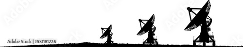 Vektor Silhouette - Radioteleskop mit Parabolspiegel beim Überwachen von Signalen und Radiofrequenzen im Weltall - Wissenschaft und Astronomie