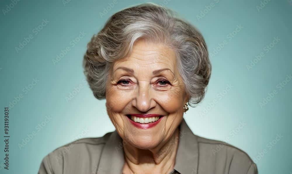 Portrait of happy senior woman over blue background. Looking at camera Portrait of happy senior woman over blue background. Looking at camera