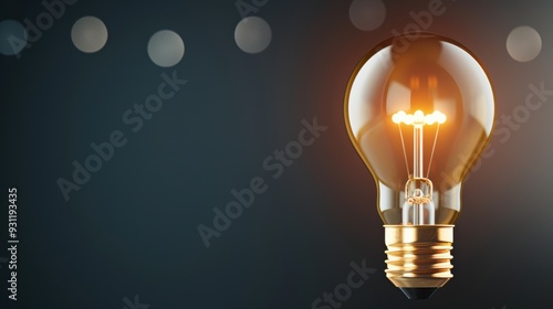 A modern gold lightbulb, shining brightly and standing out against a dark background. The image features a minimalist design with plenty of copy space for adding text or graphics.