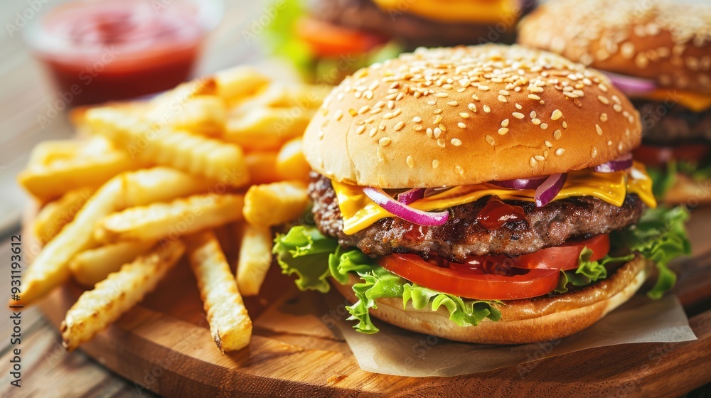 Juicy Cheeseburger with Crispy French Fries Juicy Cheeseburger with Crispy French Fries