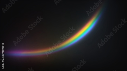 Rainbow ray light on black background. Crystal flare abstract effect.	