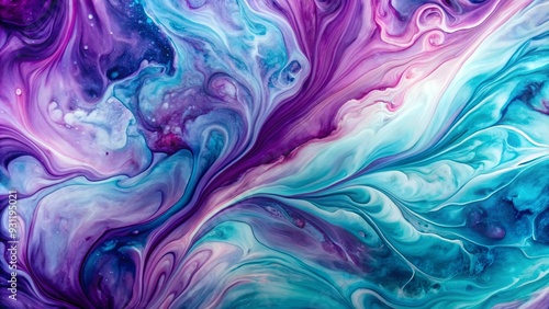 Abstract art of violet and aqua marble ink blending together , marbling, fluid art, painting, design, artistic