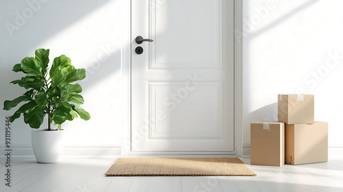 Wallpaper Mural A white door with a brown mat in front of it Torontodigital.ca