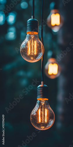 Glowing LED Light Bulbs in Dark Room