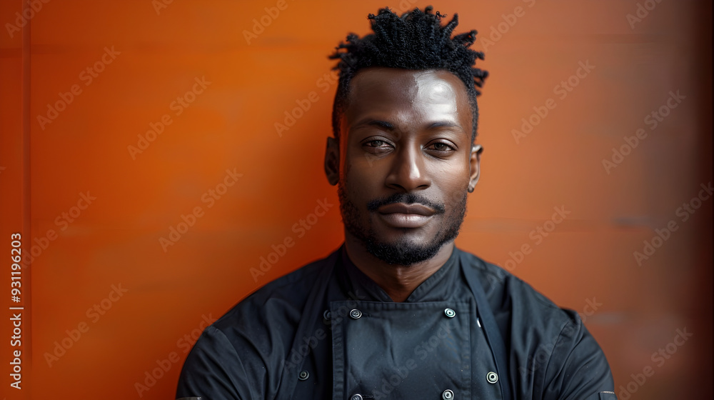 Confident Multi Ethnic Chef in Professional Photoshoot on Plain Mahogany Backdrop Confident Multi Ethnic Chef in Professional Photoshoot on Plain Mahogany Backdrop