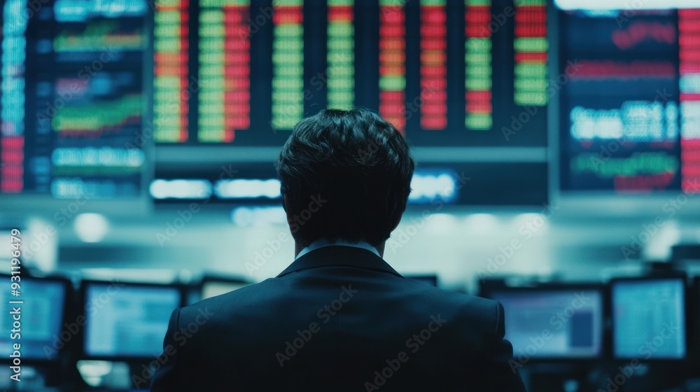 Man in Suit Observing a Stock Market Display Man in Suit Observing a Stock Market Display