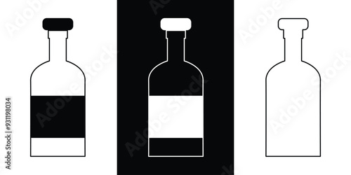 Wine bottle types vector illustrations set. Alcohol glasses abstract silhouette collection. Glass bottle types isolated. Minimal color flat line outline stroke icon set in eps 10.