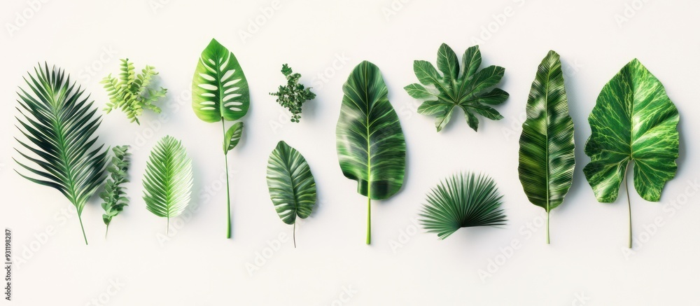 Green Tropical Leaves on White Background Green Tropical Leaves on White Background