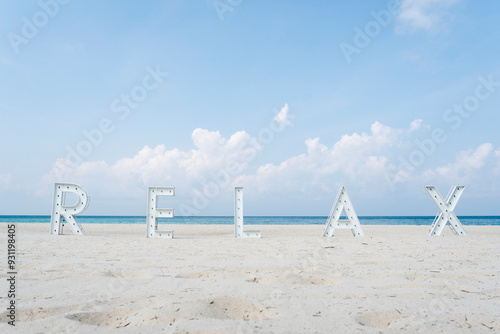 white charater RELAX on the beach. photo