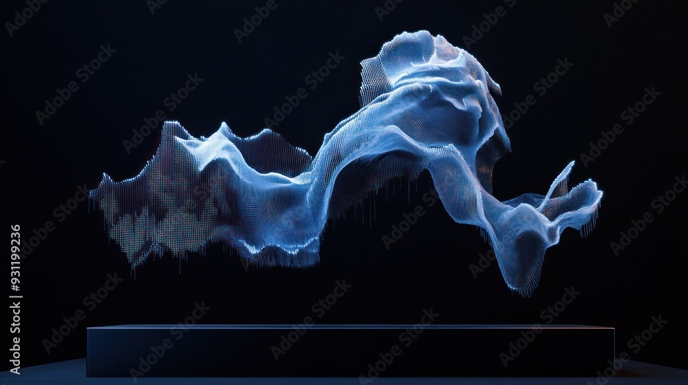 Fototapeta premium Abstract Blue Light Particles Floating Above a Platform