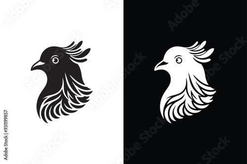 Pigeon head vector with black and white background. photo