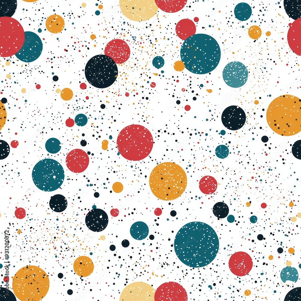 Seamless pattern of scattered multicolored dots with tiny star accents Seamless pattern of scattered multicolored dots with tiny star accents