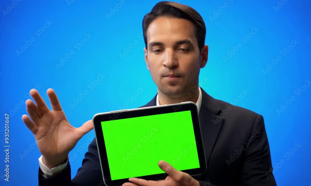 Chroma Blue Screen Close-Up of Business Professional Delivering Briefing Chroma Blue Screen Close-Up of Business Professional Delivering Briefing