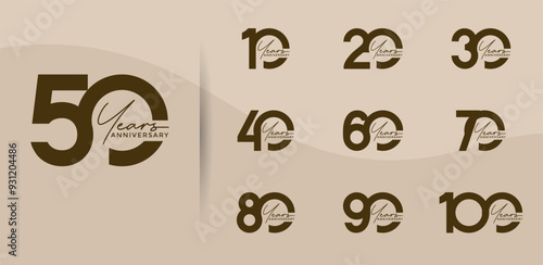 anniversary logo style set with brown color can be use for celebration moment