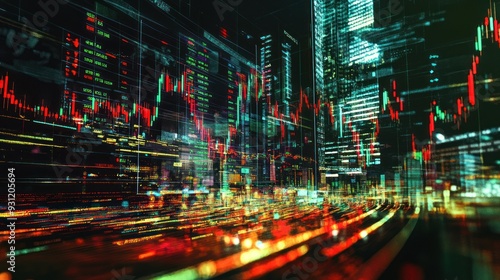 Abstract Cityscape with Stock Market Data Overlays