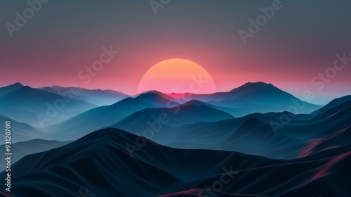 Sunrise over serene mountain landscape