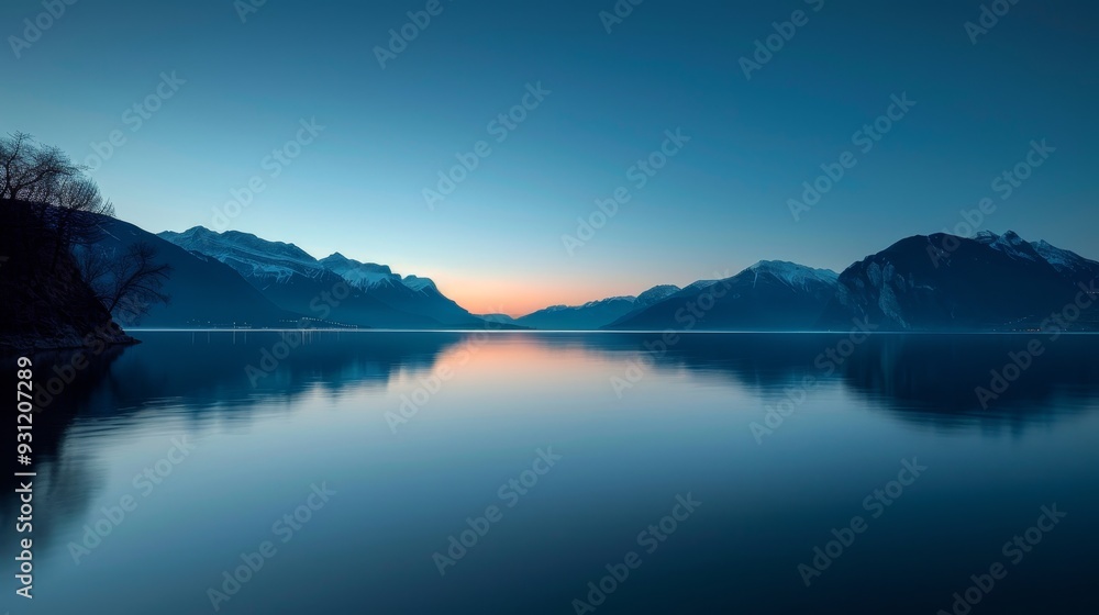 Tranquil dawn lake scene, serene ambiance Tranquil dawn lake scene, serene ambiance